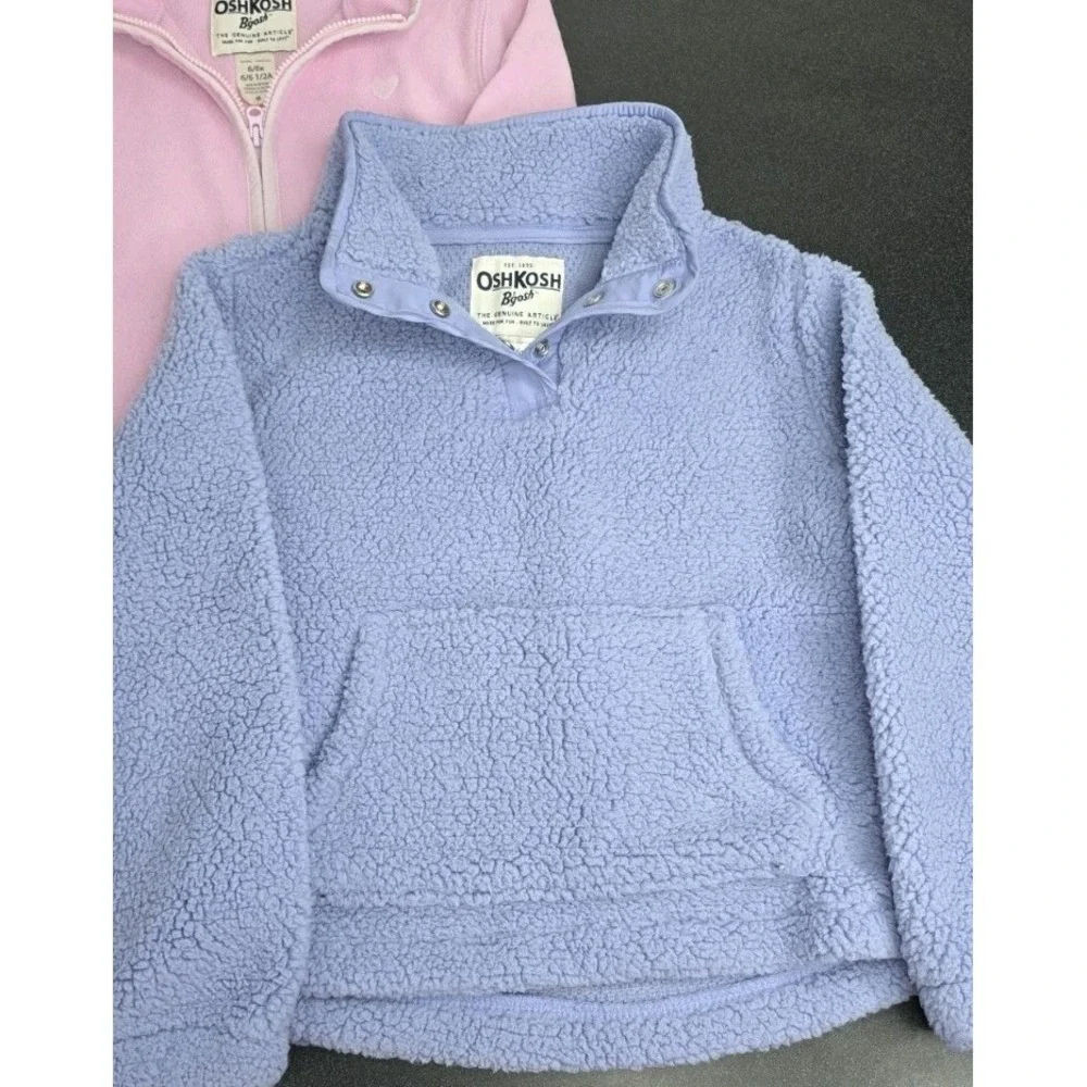 2pc OshKosh B'gosh Girls Purple Pink Fleece Zip Hoodie Jacket Pockets 6/6x‎